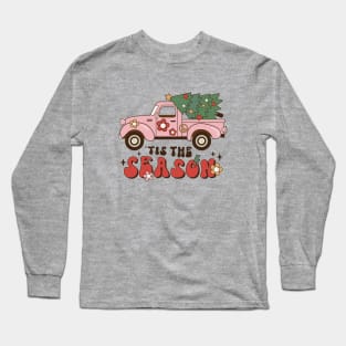 Retro 70s Pink Christmas Pickup Truck Long Sleeve T-Shirt